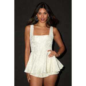 Lulus Radiant Flair Ivory Floral Jacquard Bustier Skort Romper White - Size M